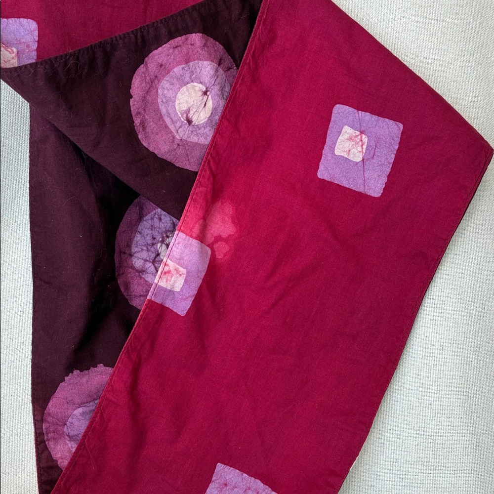 Global Mamas Handmade Ghana Batik Style Reversible Cotton Scarf Purple Pink EUC - Picture 5 of 6
